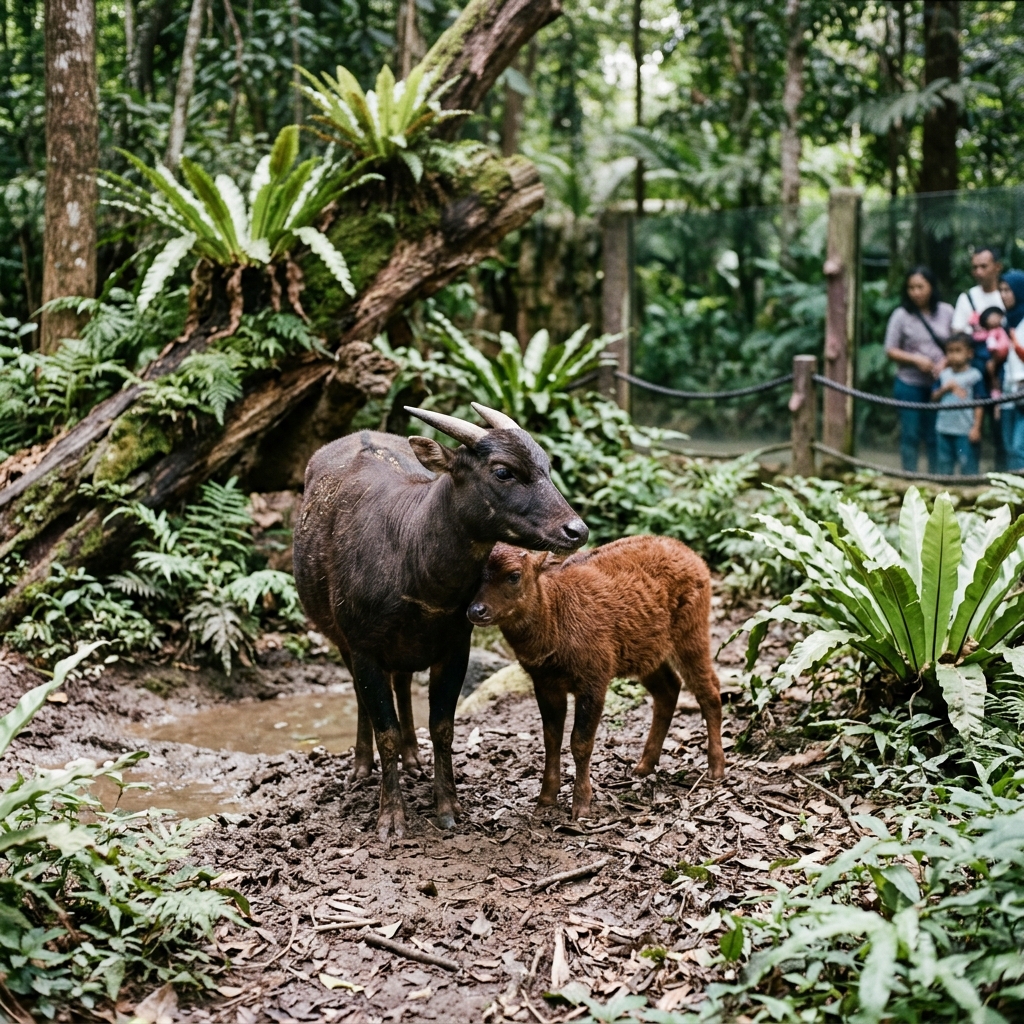 Induk anoa bersama anaknya di dekat kubangan