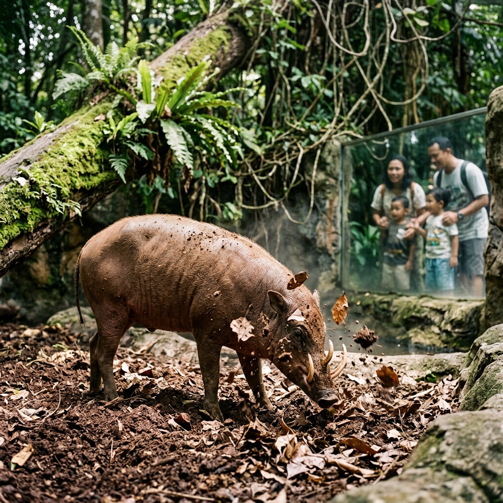 Babirusa mengais lantai hutan mencari akar